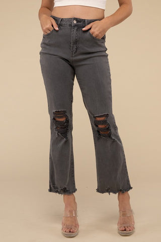 Acid Washed High Waist Distressed Straight Pants