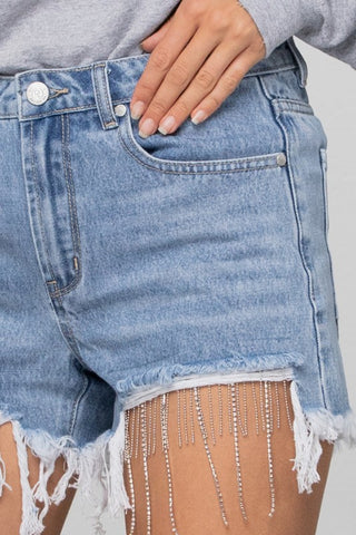 Insane Gene Rhinestone Denim Shorts