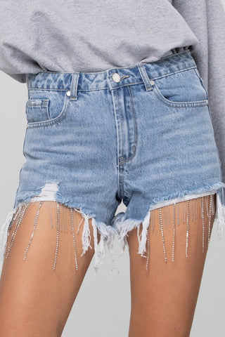 Insane Gene Rhinestone Denim Shorts