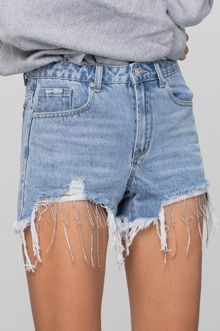 Insane Gene Rhinestone Denim Shorts