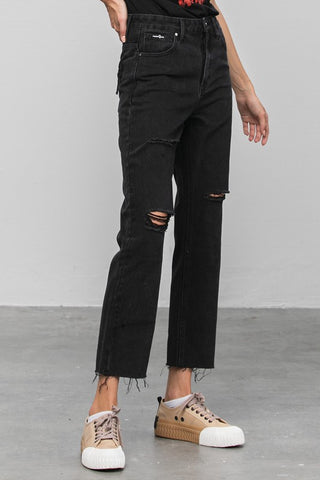 HIGH RISE PREMIUM STRAIGHT JEANS BLACK DENIM