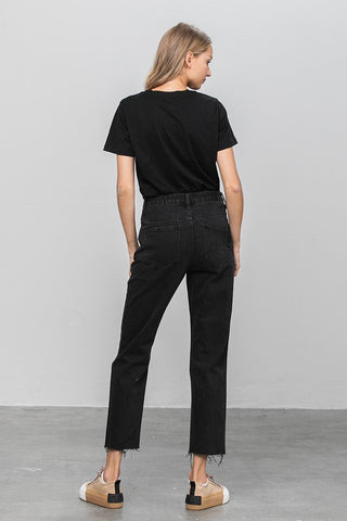 HIGH RISE PREMIUM STRAIGHT JEANS BLACK DENIM