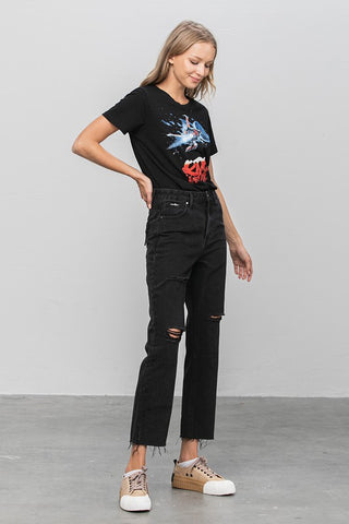 HIGH RISE PREMIUM STRAIGHT JEANS BLACK DENIM