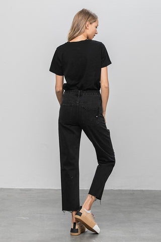 HIGH RISE PREMIUM STRAIGHT JEANS BLACK DENIM