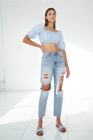 Denim Lab Ripped Raw Hem Boyfriend Jeans