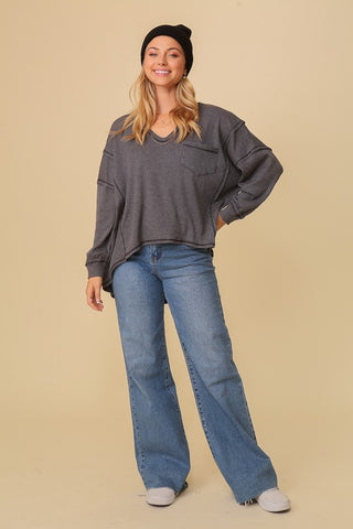 thermal high low vneck oversized  top