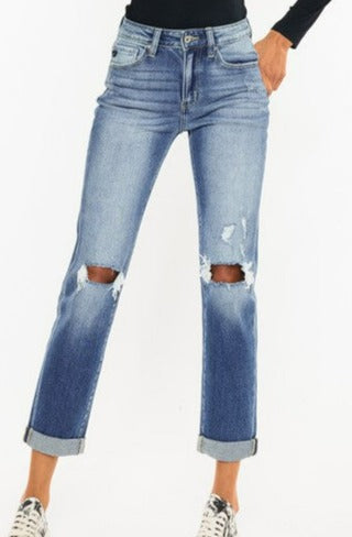 Kancan High Rise Hem Detail Slim Straight Jeans