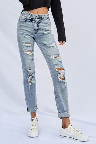 STRETCHED HIGH RISE GIRLFRIEND JEANS