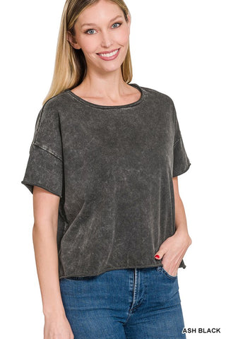 Acid Wash Raw Edge Crop Top