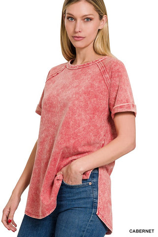 Acid Wash French Terry Cuffed Top