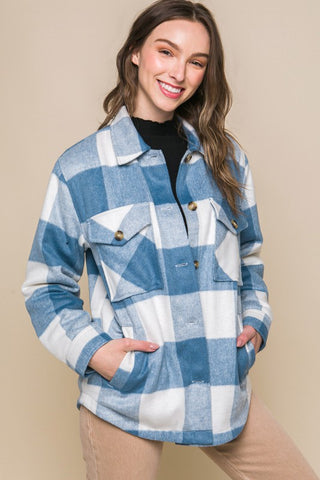 Plaid Button Down Jacket with Front Pocket