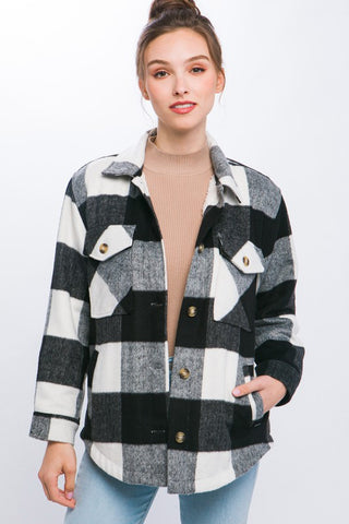 Plaid Button Down Jacket with Front Pocket