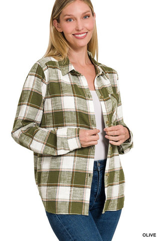 Plaid Shacket with Front Pocket