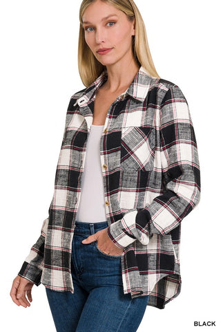 Plaid Shacket with Front Pocket