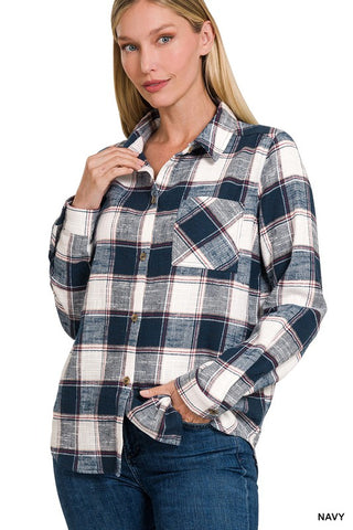 Plaid Shacket with Front Pocket