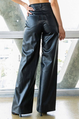 Vibrant M.I.U. Vegan Leather Wide Leg Pants