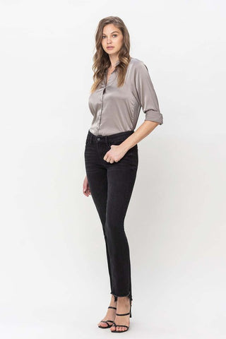 Flying Monkey Mid Rise Step Hem with Slit Straight Jeans