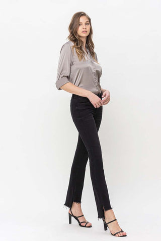 Flying Monkey Mid Rise Step Hem with Slit Straight Jeans