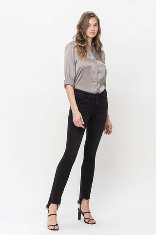 Flying Monkey Mid Rise Step Hem with Slit Straight Jeans