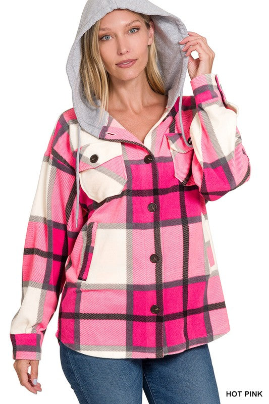 Plaid Fleece Hooded Shacket