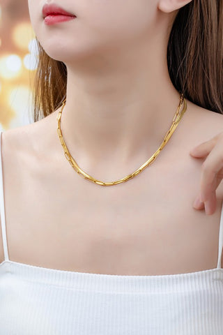 2 LAYER PAPER CLIP AND HERRINGBONE CHAIN NECKLACE