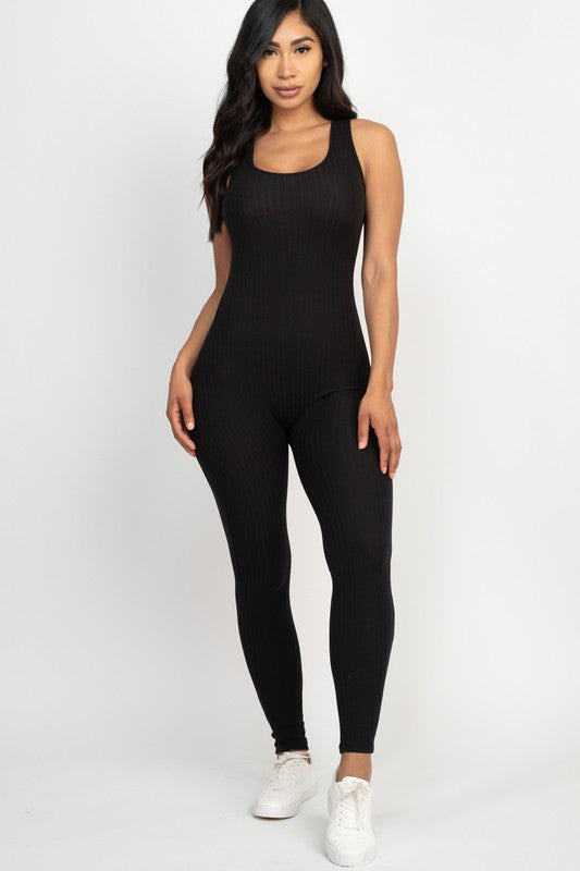 Ribbed Scoop Neck Bodycon Jumpsuit