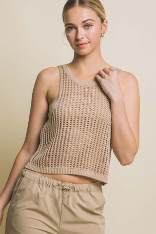 Sleeveless Open Knit Crop Top