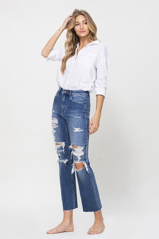 Flying Monkey Ana Distressed High Rise Ankle Relaxed Straight Jeans