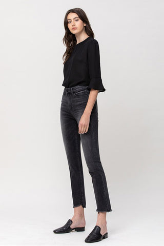 Flying Monkey High Rise Straight Crop with Uneven Hem Details