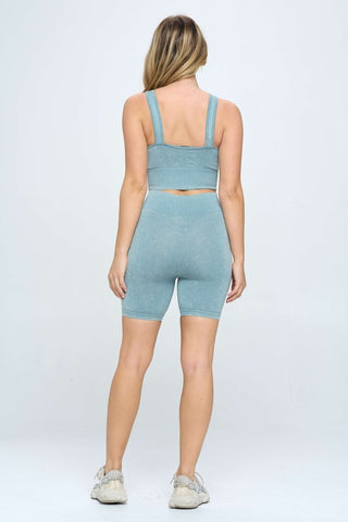 Mineral wash seamless biker shorts set