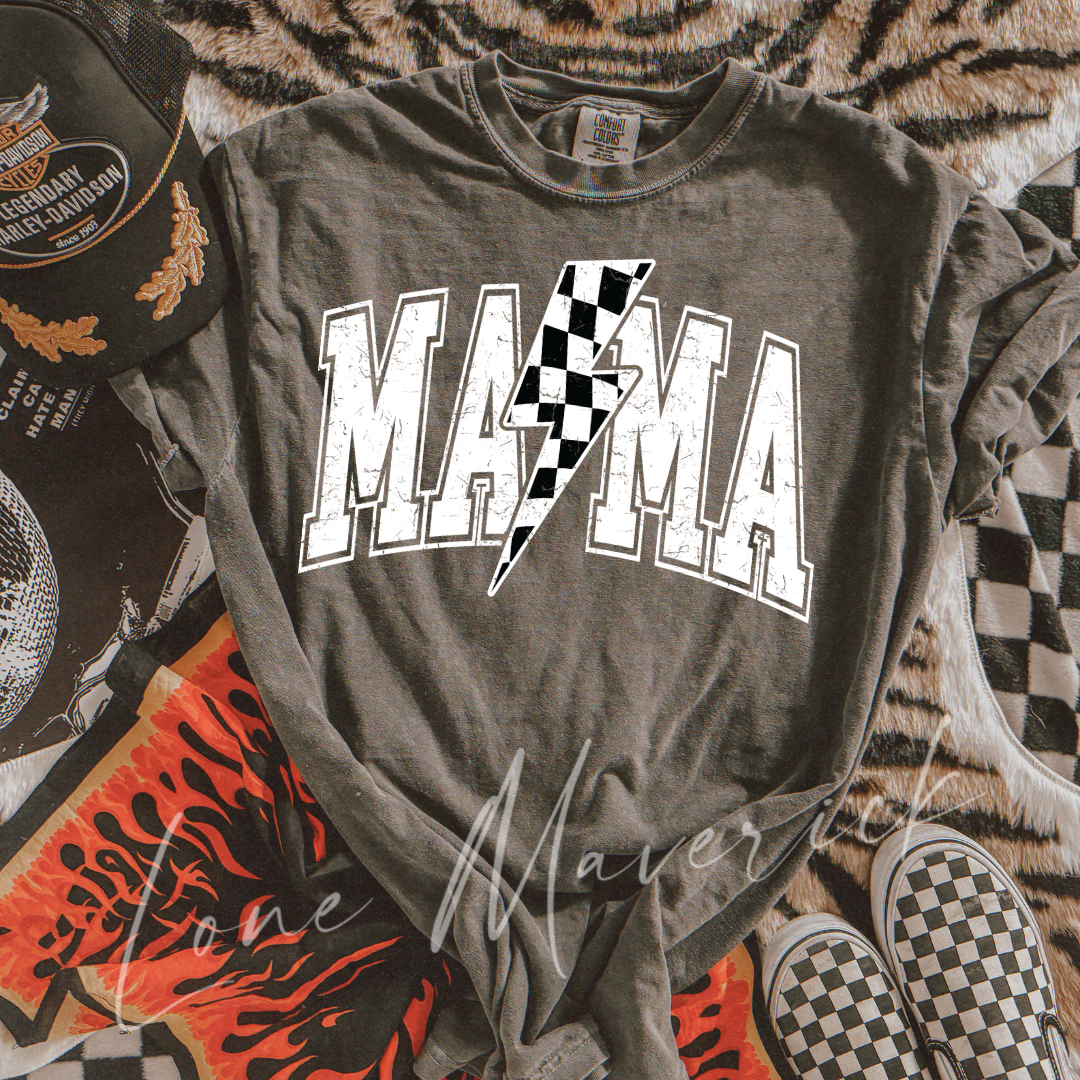 Mama Checkered Lightning Bolt Tee/Sweatshirt
