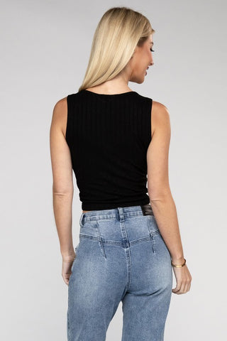 Ribbed Scoop Neck Cropped Sleeveless Top