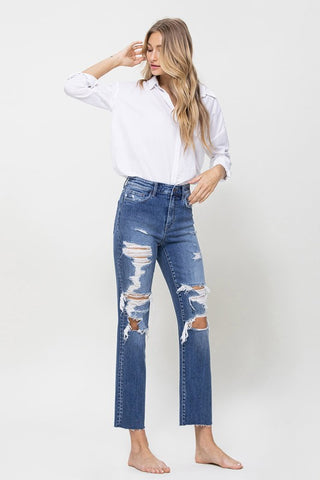 Flying Monkey Ana Distressed High Rise Ankle Relaxed Straight Jeans