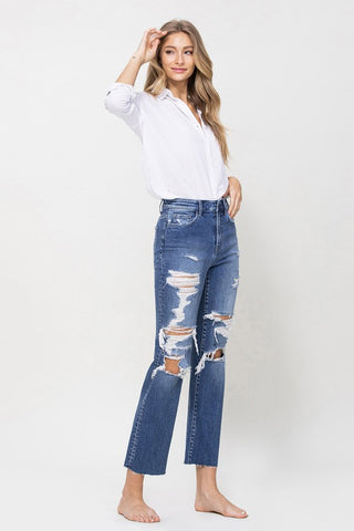 Flying Monkey Ana Distressed High Rise Ankle Relaxed Straight Jeans