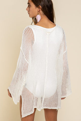 Loose Fit See-through Boat Neck Sweater
