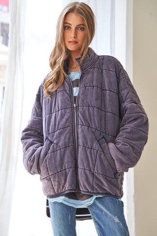 Washed Soft Comfy Quilting Zip Closure Jacket