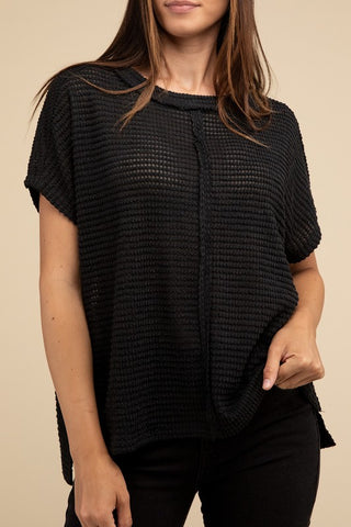 Dolman Short Sleeve Jacquard Sweater