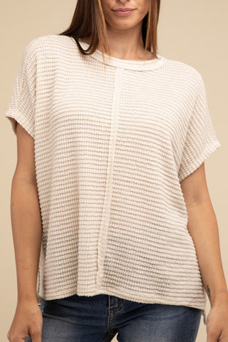 Dolman Short Sleeve Jacquard Sweater