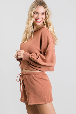 Bubble Sleeve Sweater and Shorts Set