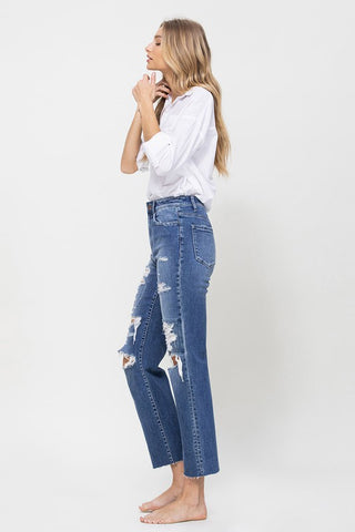 Flying Monkey Ana Distressed High Rise Ankle Relaxed Straight Jeans