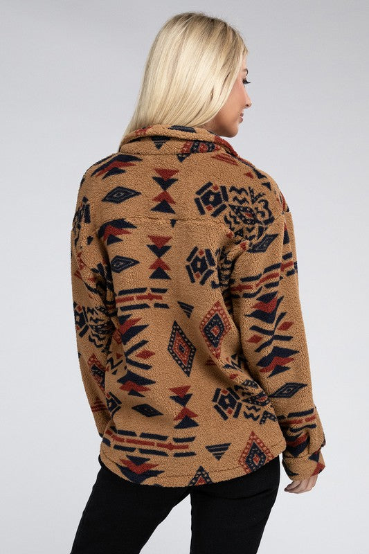 Sherpa Shacket with Aztec Pattern
