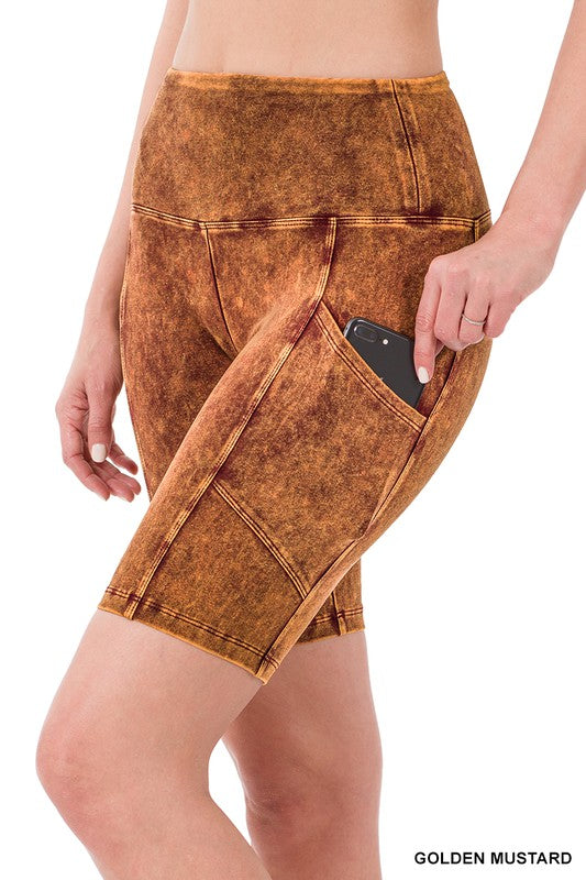 Mineral Wash High Rise Pocket Biker Shorts