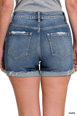 Zenana Emma Cuffed Distressed Shorts