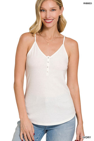 Ribbed Button Front Cami