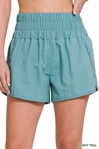 Smocked Waist Windbreaker Shorts