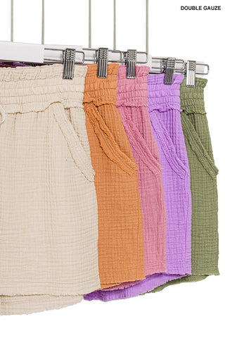 Double Elastic Band Gauze Drawstring Shorts