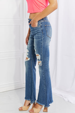 Risen Denim Hazel High Rise Distressed Flare Jeans