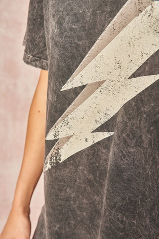 Lightning Bolt Mineral Wash Distressed Graphic Tee