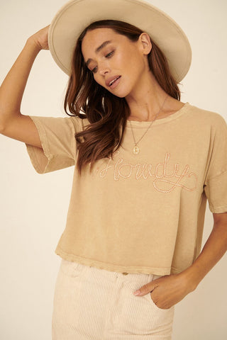 Howdy Mineral Wash Cropped Graphic Tee