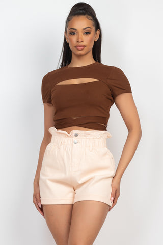 Ribbon Front Cutout Crop Top